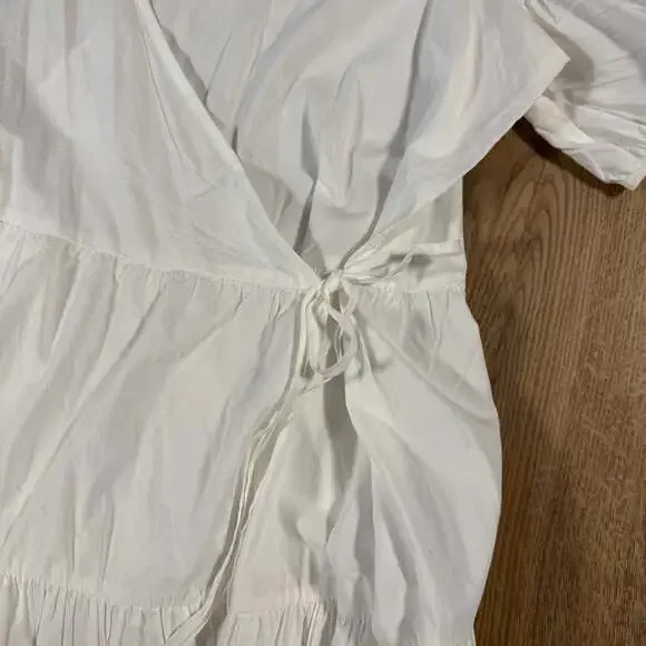 J.Crew White Puff Sleeve Tiered Cotton Poplin Mini Dress XL - Picture 6 of 8